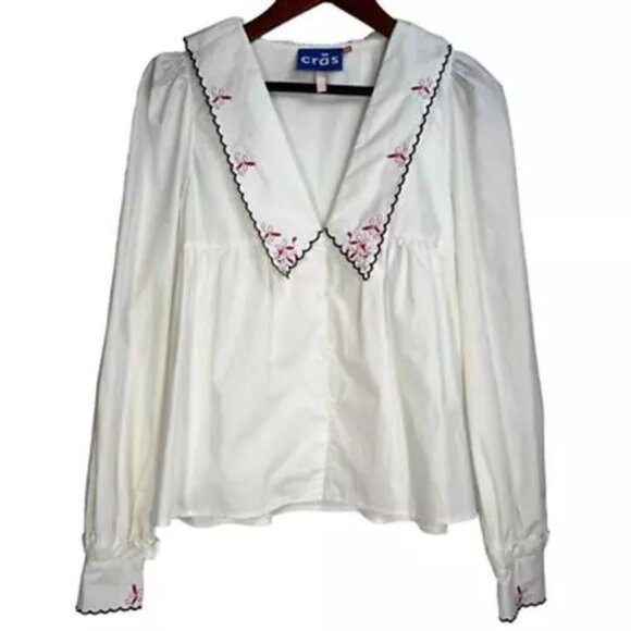 CRAS Denmark Nayacras Women Blouse Ebroidered Collar Shirt Top White size 36 - Picture 1 of 12